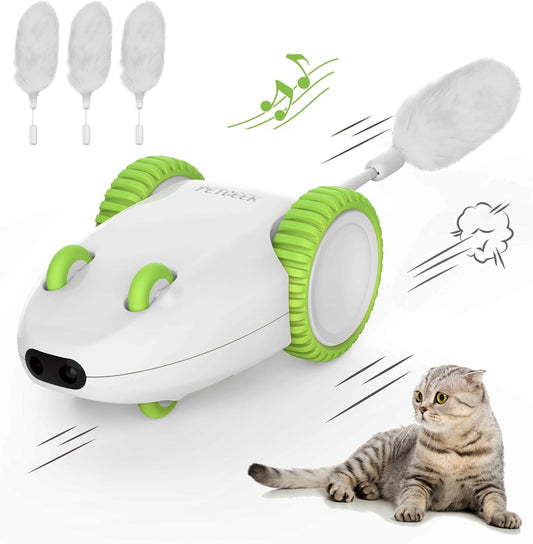 Interactive Automatic Cat Mouse Toy with Smart Sensing Technology, USB Rechargeable Remote Control, and Catnip Wand for Indoor Cats