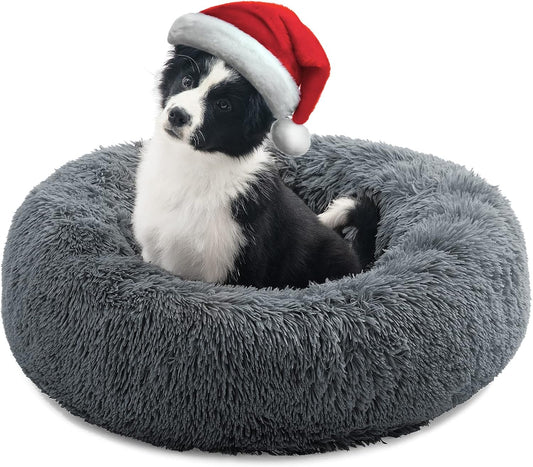 Luxury Plush Donut Pet Bed – Soft, Warm & Washable Bed for Cats & Small Dogs (20x20”)